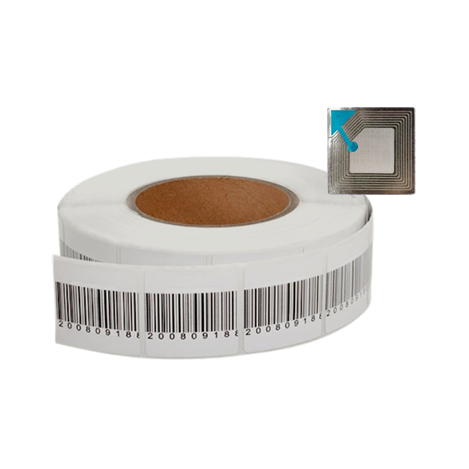 Alarma Etiqueta Suave con Código de Barra 4x4 cm 8.2 MHz (RF) | Rollo de 1.000 Unidades